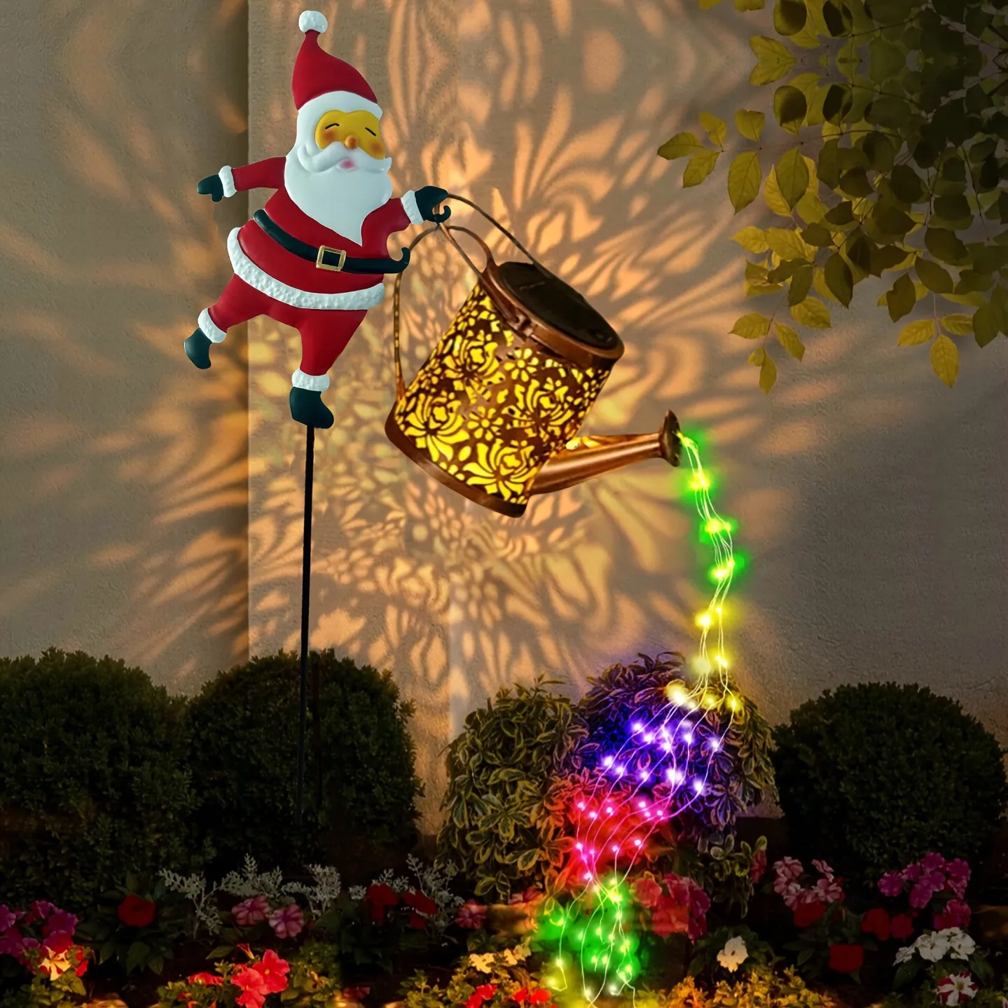 Colorful waterfall lights and decorative rose-pattern shadow effect