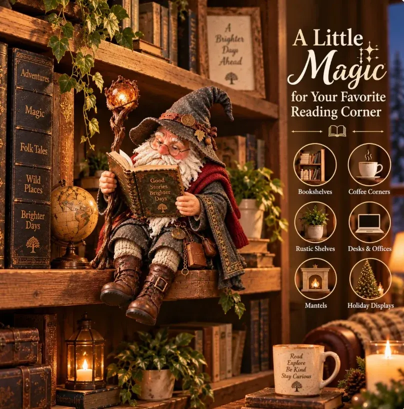 The scholar displayed among books on a wooden bookshelf