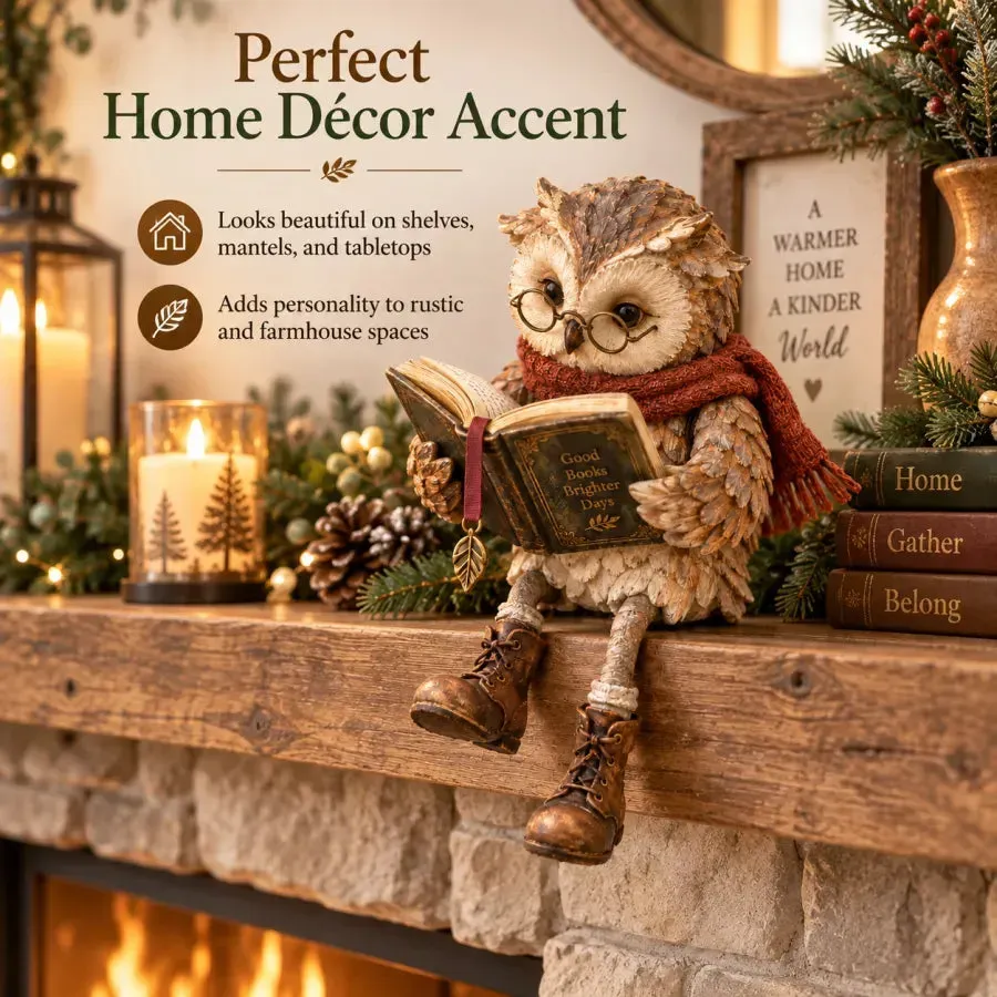Reading owl rustic home decor