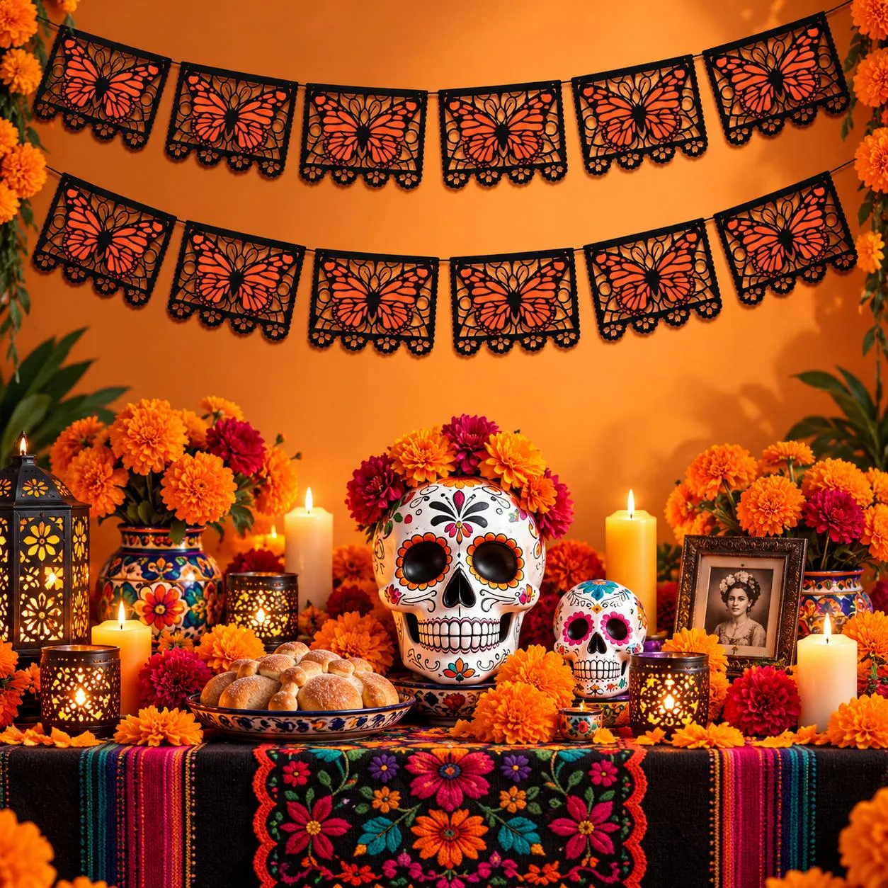 Monarch Butterfly Día de los Muertos hanging banner
