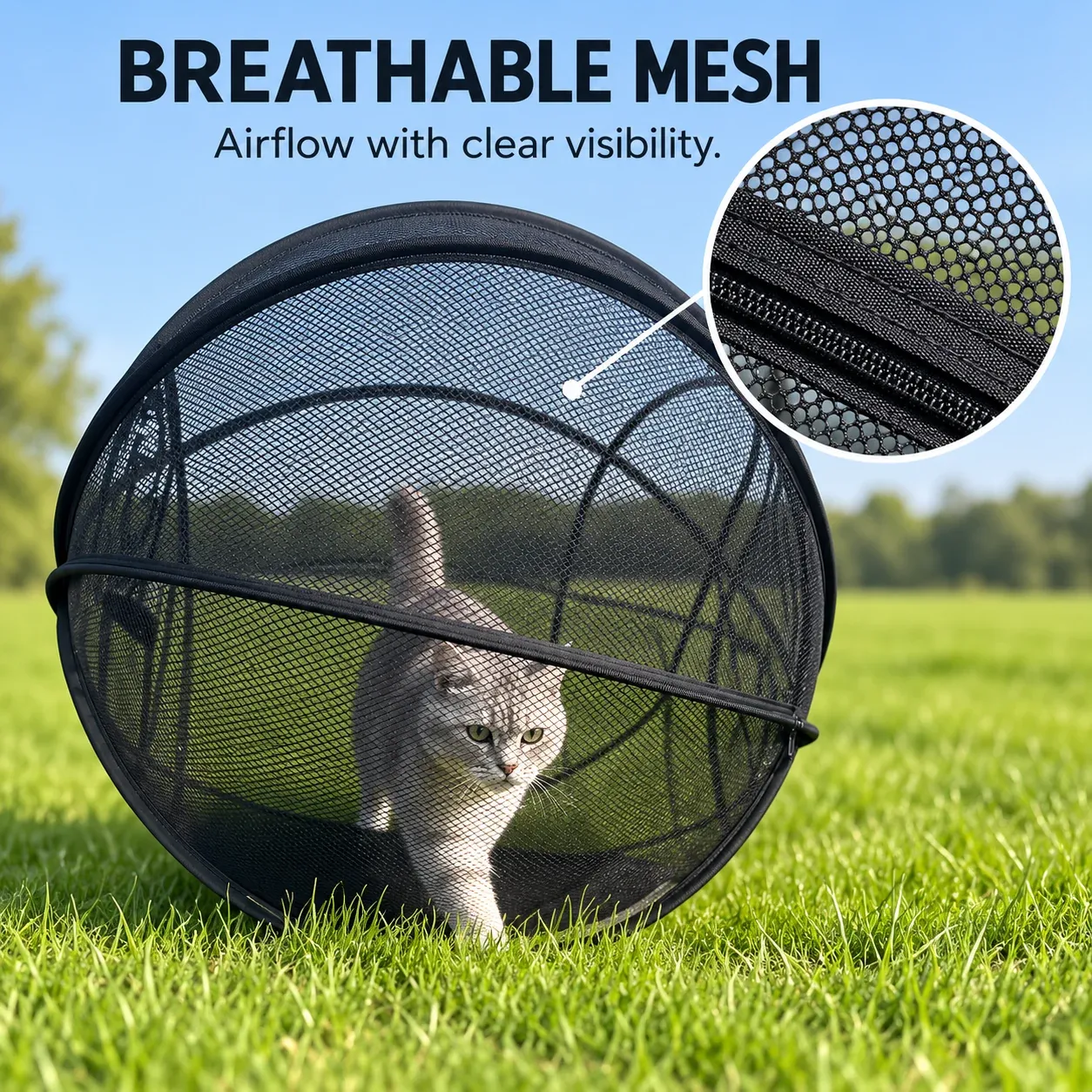 Breathable mesh panels provide airflow and visibility