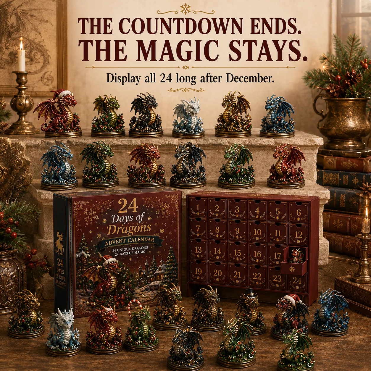 Complete dragon collection displayed after the countdown