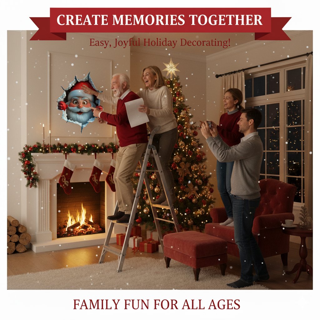 Family decorating room with Santa Claus Christmas wall sticker