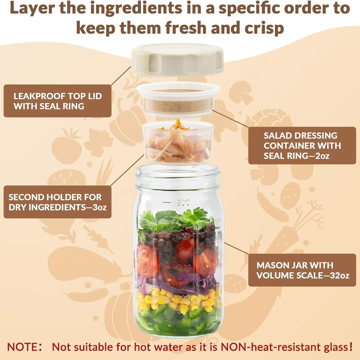 Exploded view of the lid and two removable ingredient cups
