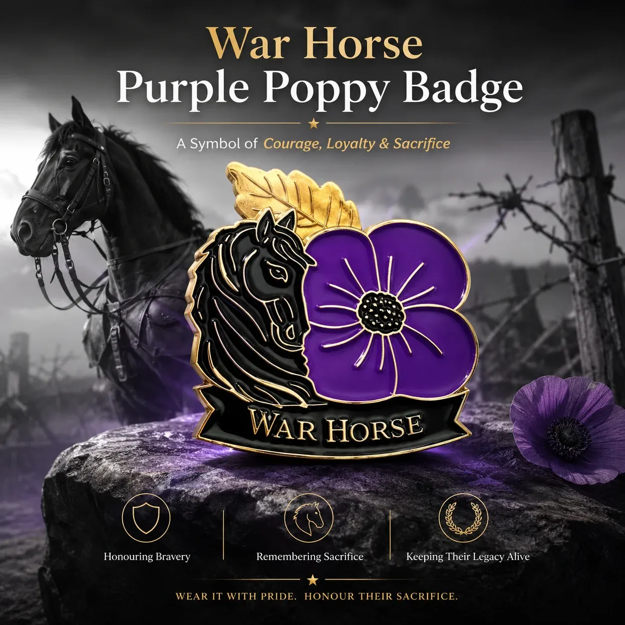 War Horse Purple Poppy remembrance tribute