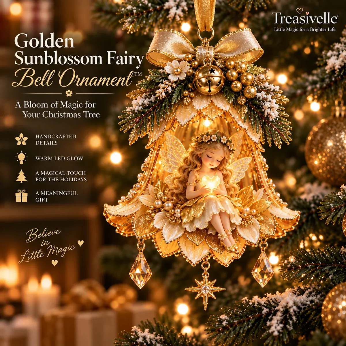 Golden Sunblossom Fairy Bell Ornament