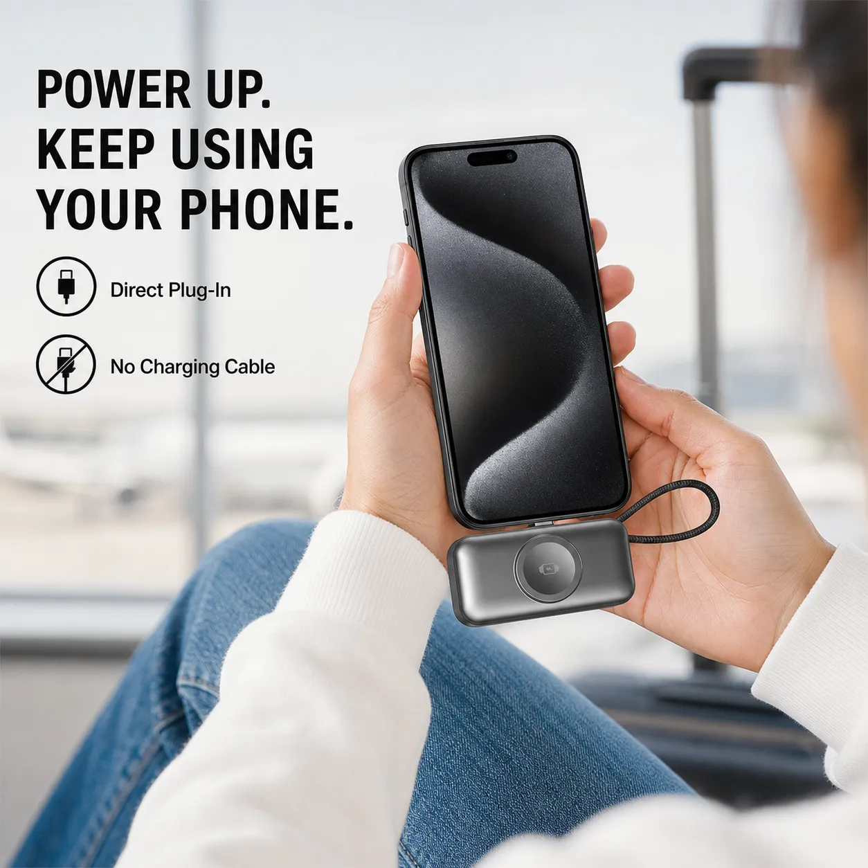 Compact charger powering a phone and watch on a nightstand