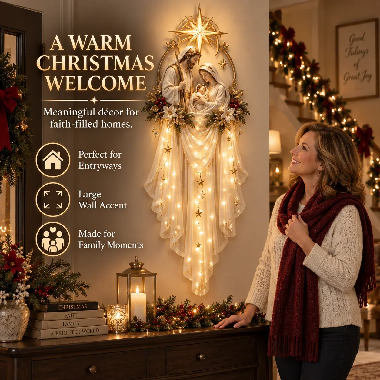 Holy Family Star Veil Cascade Christmas entryway lifestyle scene