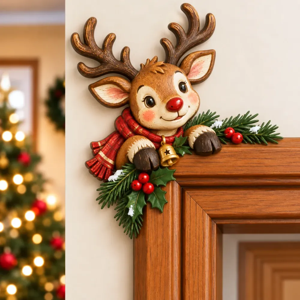 Reindeer peekaboo door frame decoration