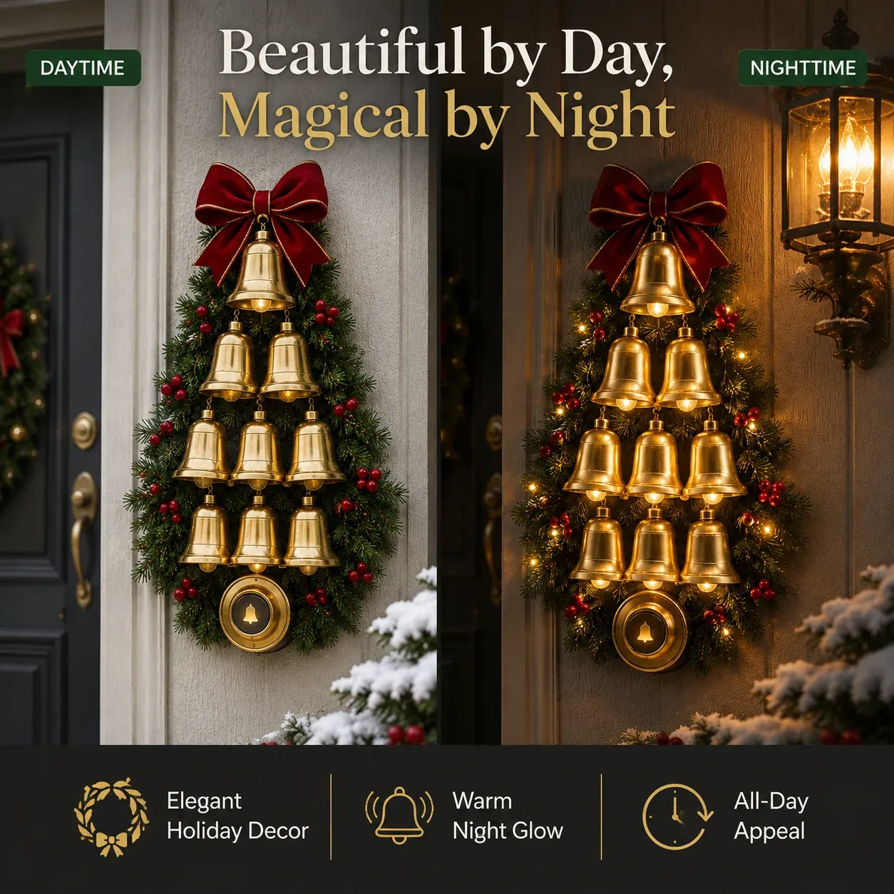 Christmas Bell Doorbell daytime and nighttime