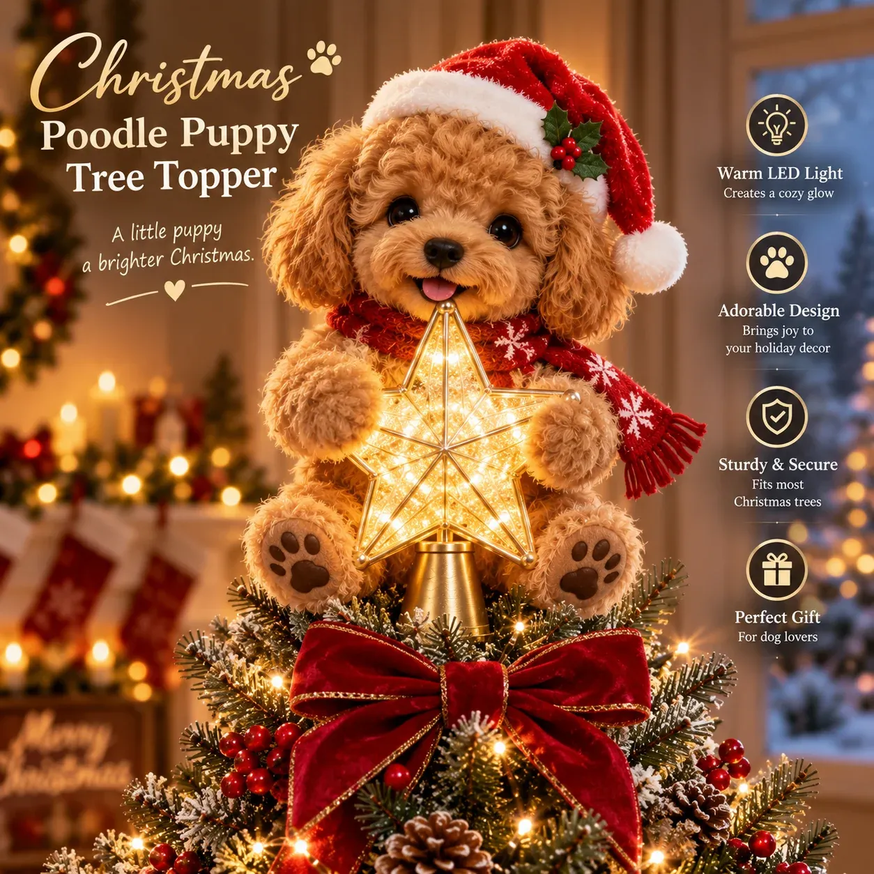 Christmas Poodle Puppy Tree Topper