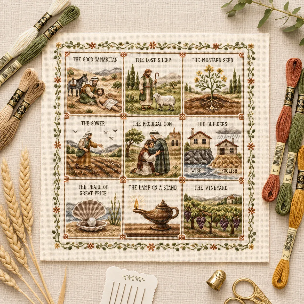 Nine parables of Jesus cross stitch