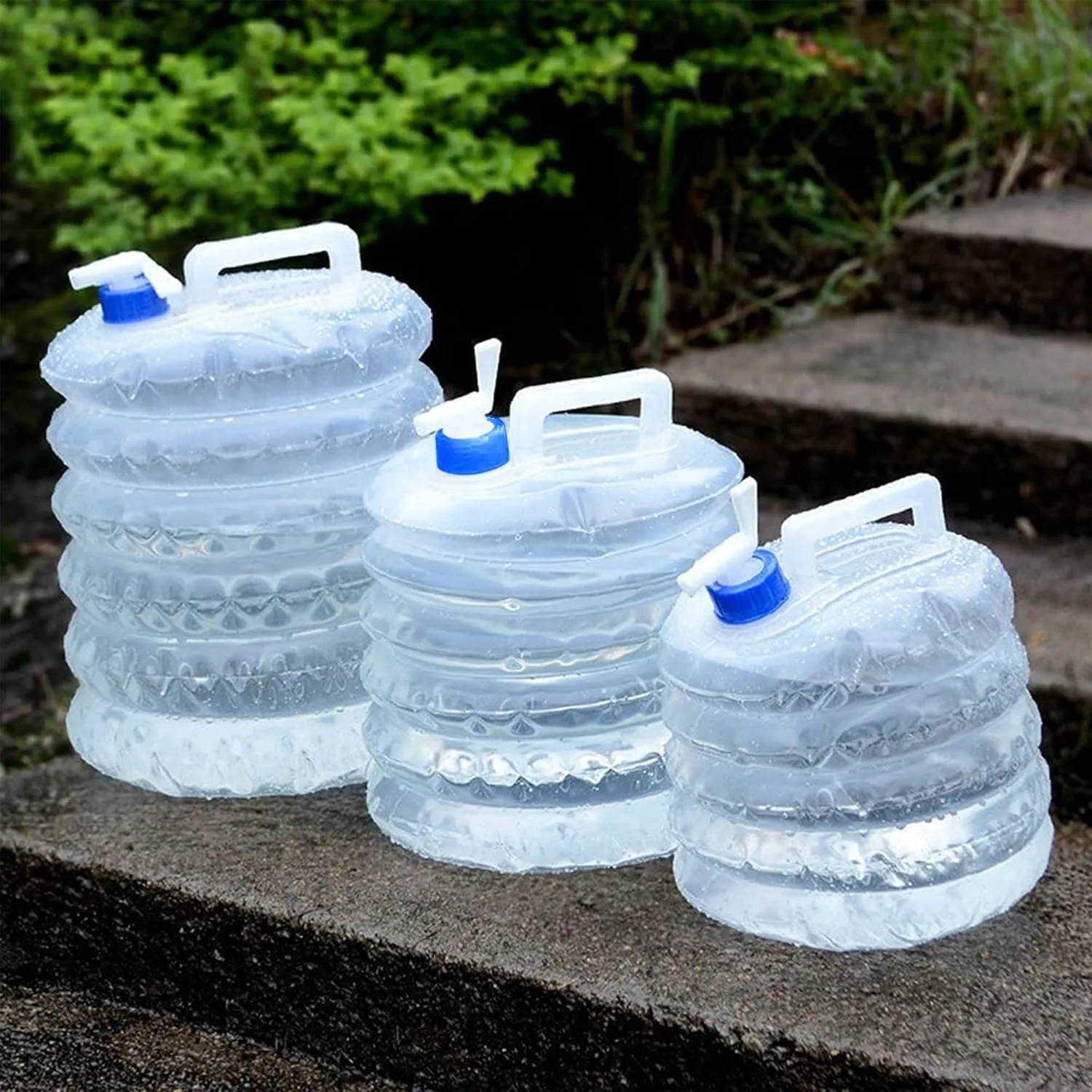 Collapsible water containers in three available capacities