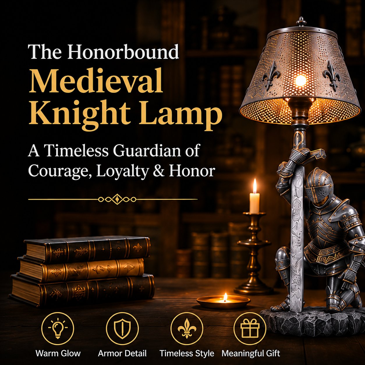 Honorbound Medieval Knight Lamp warm ambient decor