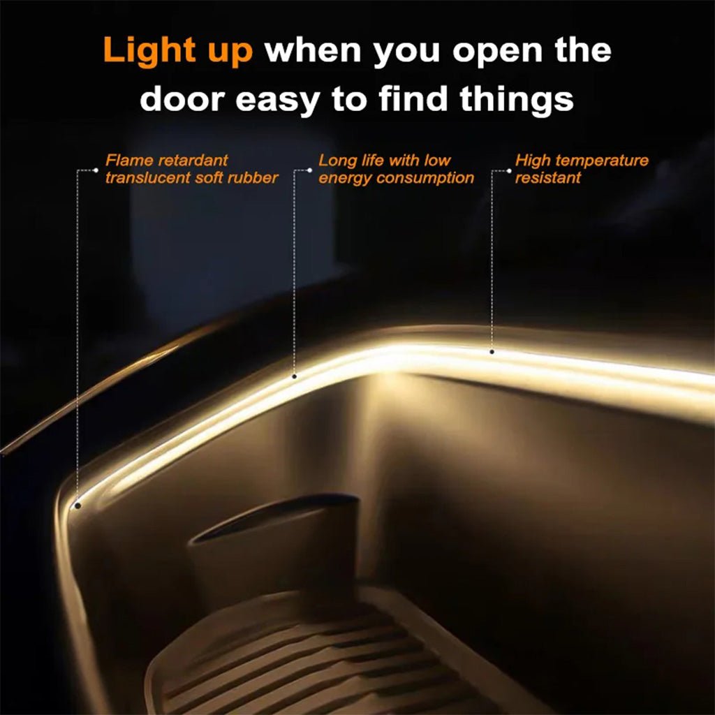 Bright LED light strip installed around a vehicle trunk