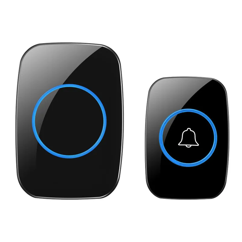 Black wireless doorbell receiver and push button