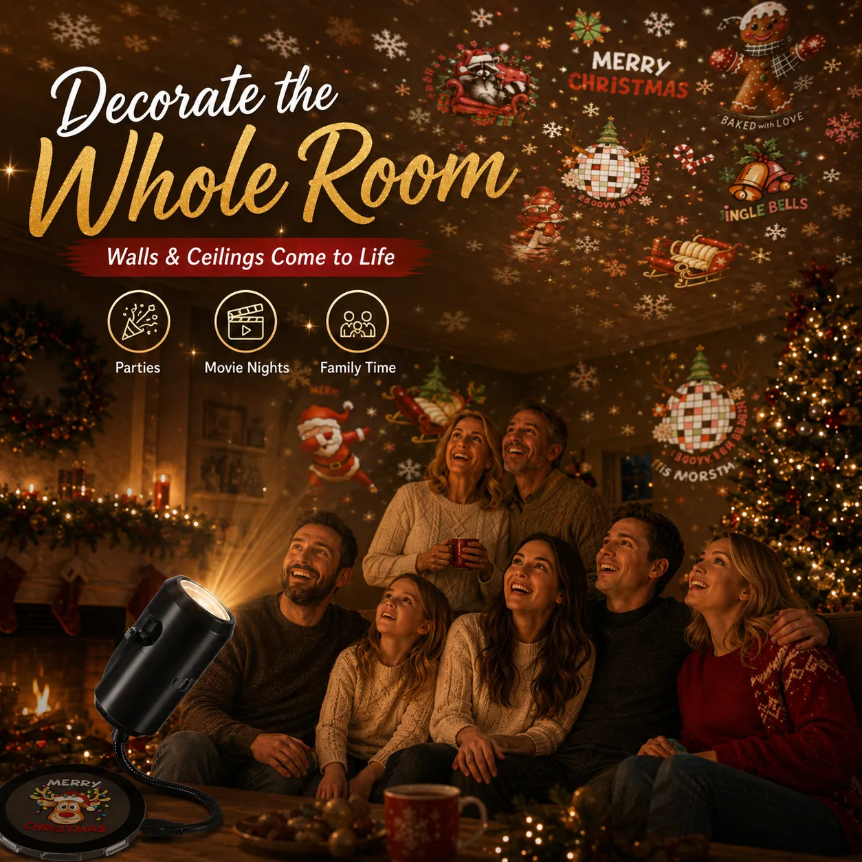 Compact reusable Christmas projector
