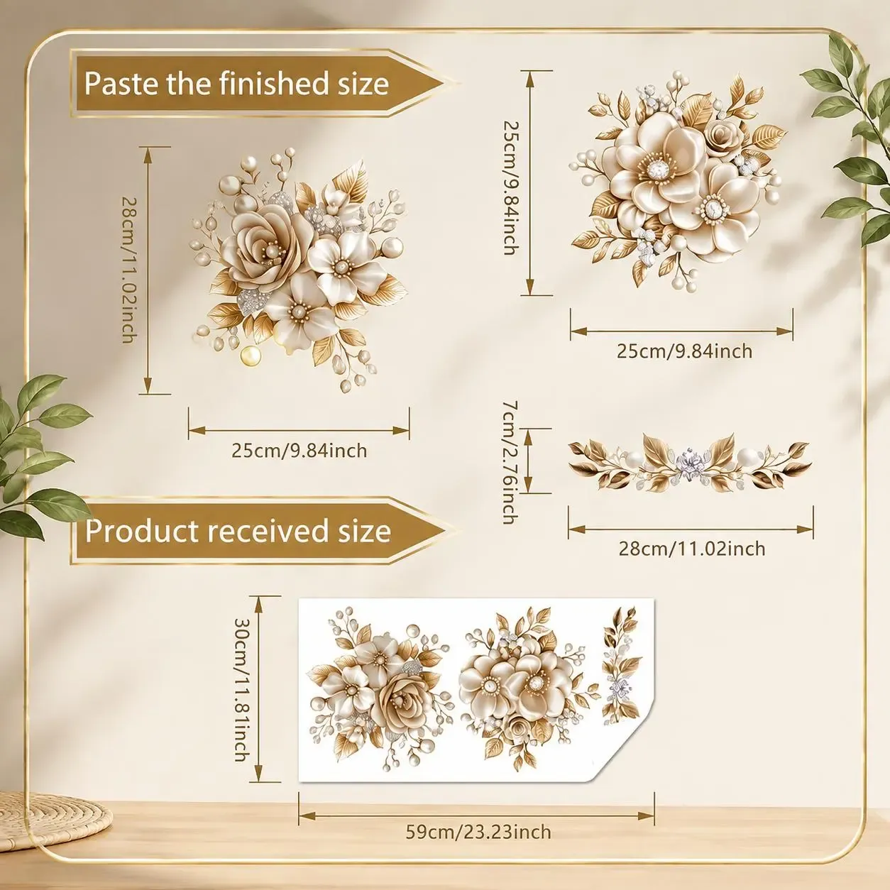Decorative golden floral toilet sticker