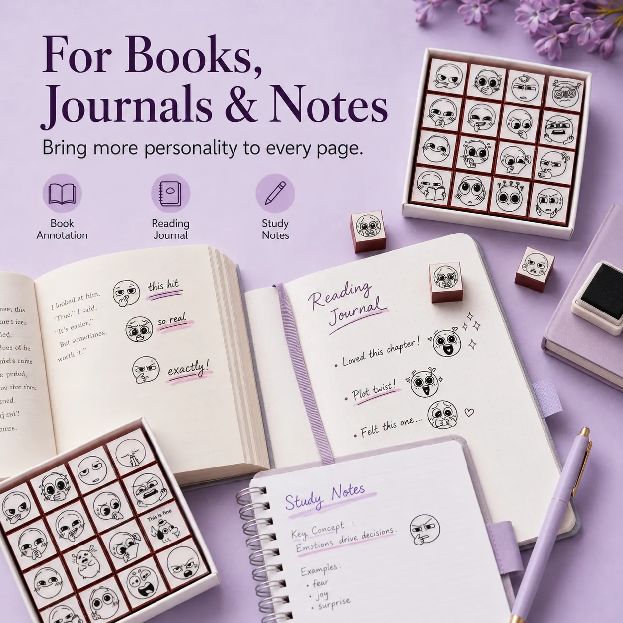 Expression Reaction Stamp Set for book annotation