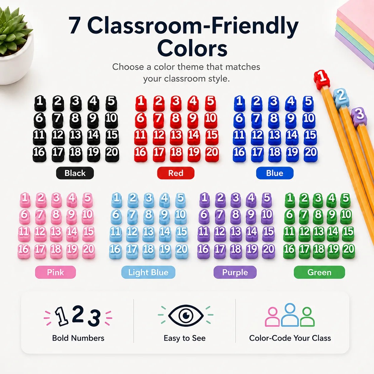 Pencil toppers for classroom organization