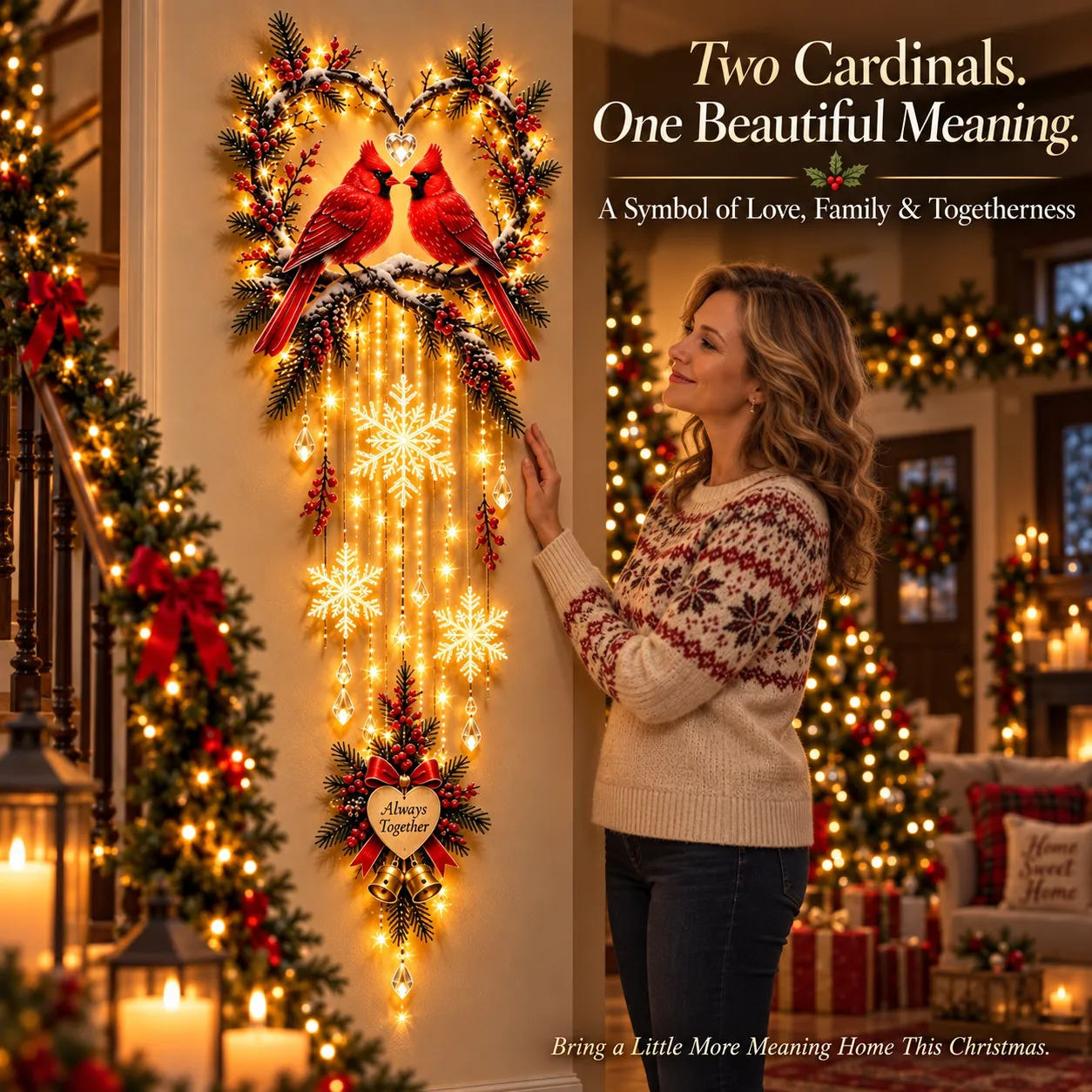 Always Together cardinal Christmas wall light