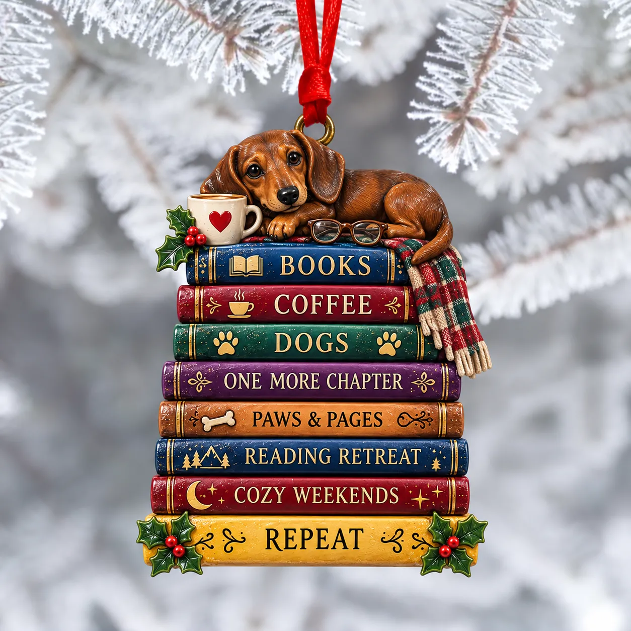 Dachshund Book Lover Christmas Ornament