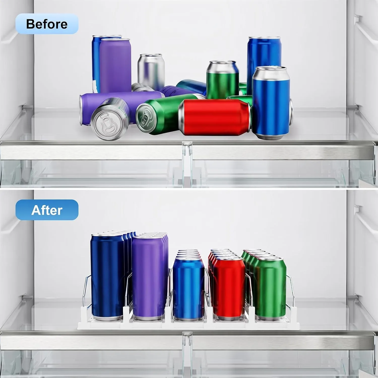 Before and after refrigerator drink organization