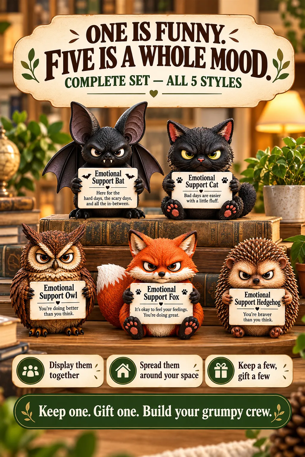 Complete five-piece set with ideas to display together, place around the home, or share as gifts