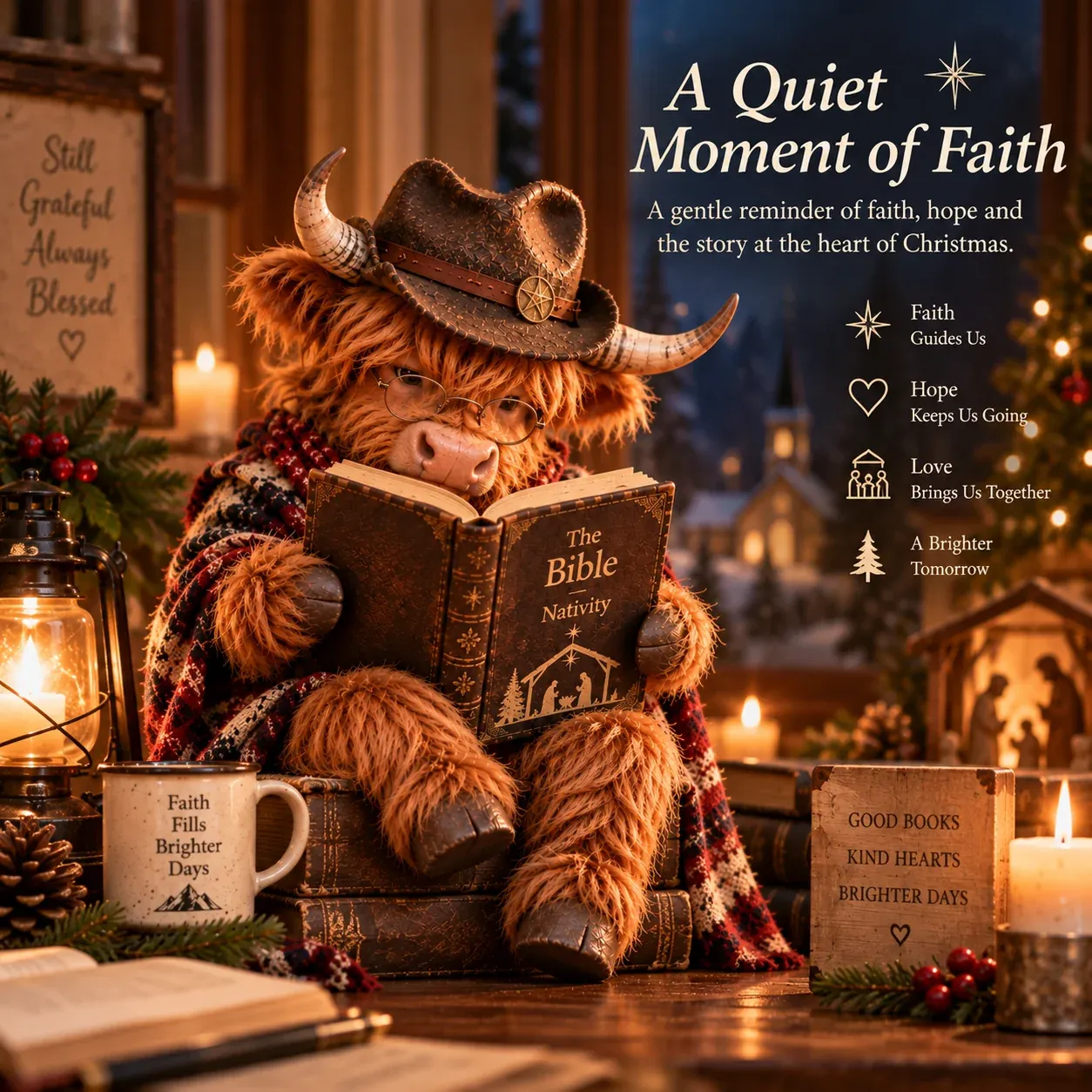 Highland cow Christmas faith figurine