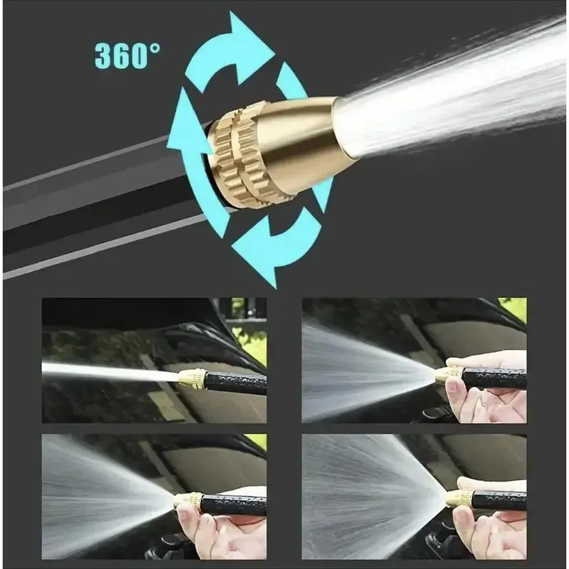 Adjustable brass nozzle showing multiple spray patterns