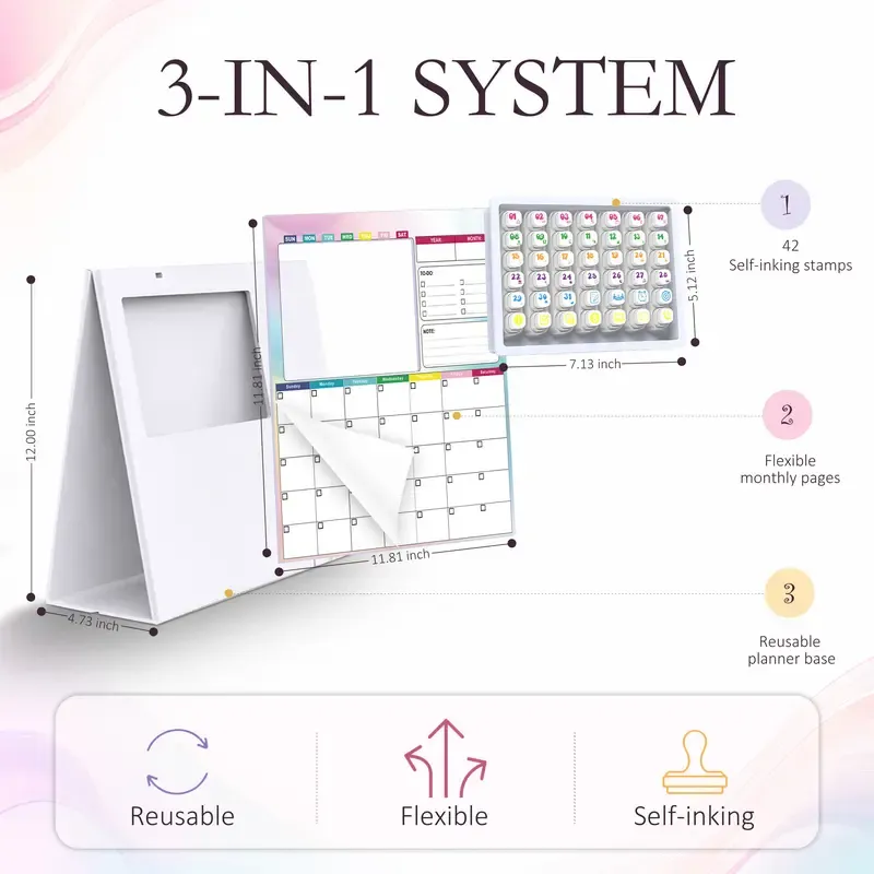 Three in one reusable monthly planning calendar system
