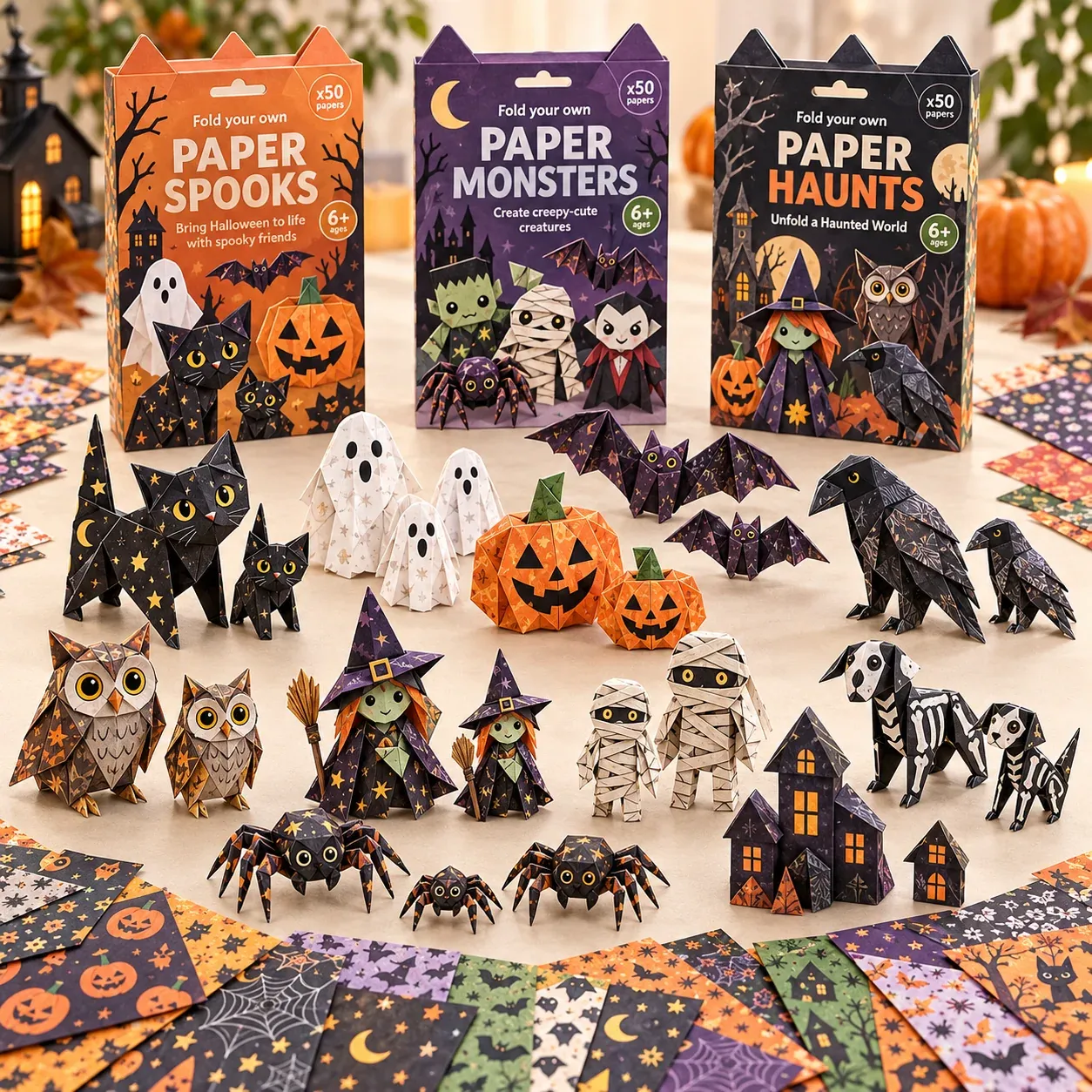 Three Halloween paper craft styles