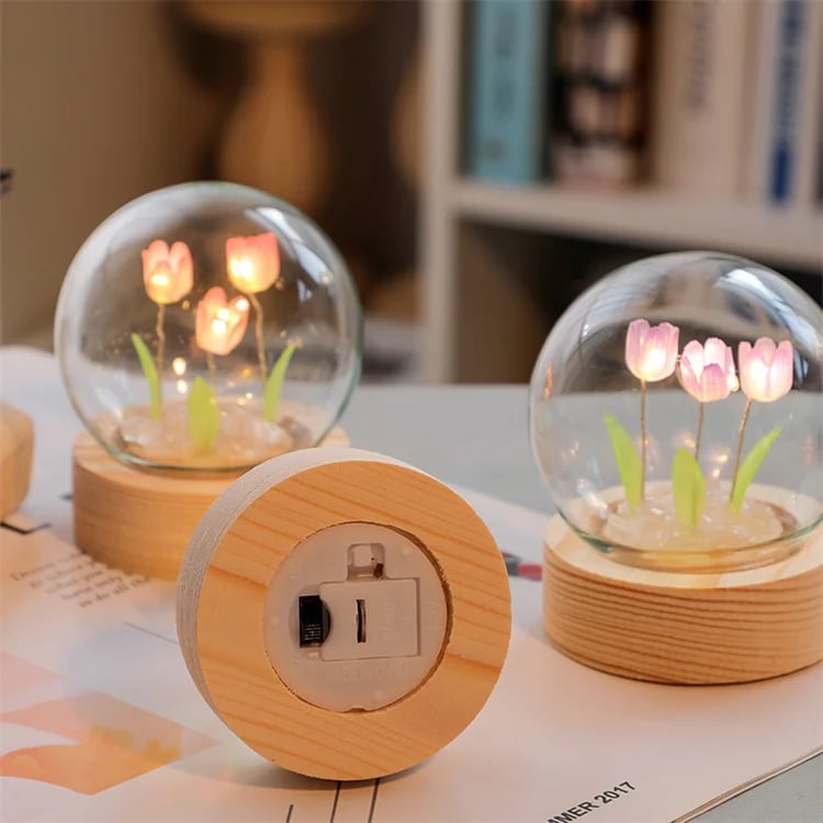 Handmade Flowers lamp LED Novelty DIY Tulip Night Light for Bedroom Desktop  Christmas Birthday Mother's Day Gift