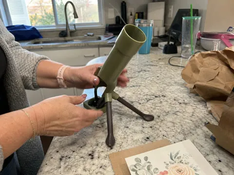 Birthday gift opener on a kitchen island