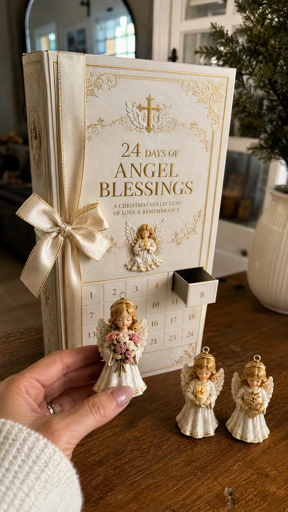 Customer photo opening the angel Advent calendar at home