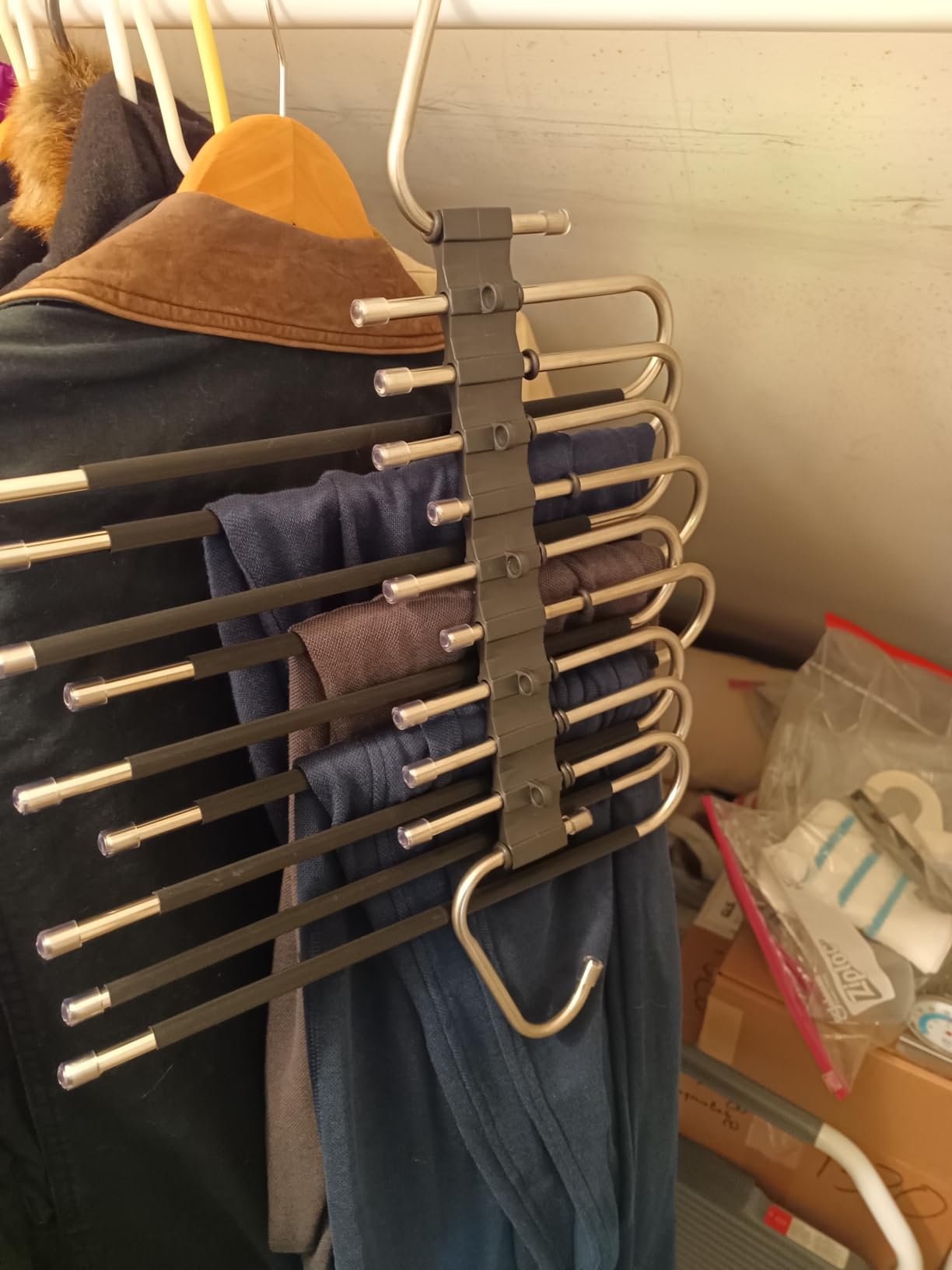Terrific pant hangers, real problem solver, once I could figure out how to put them together