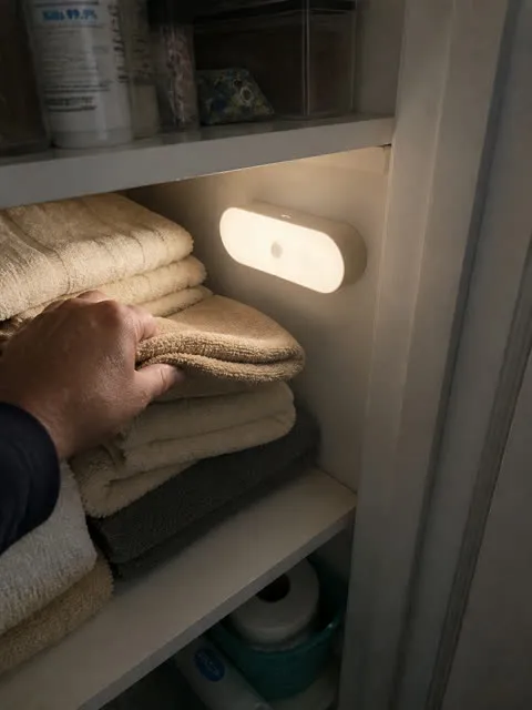 Sensor light inside a linen closet