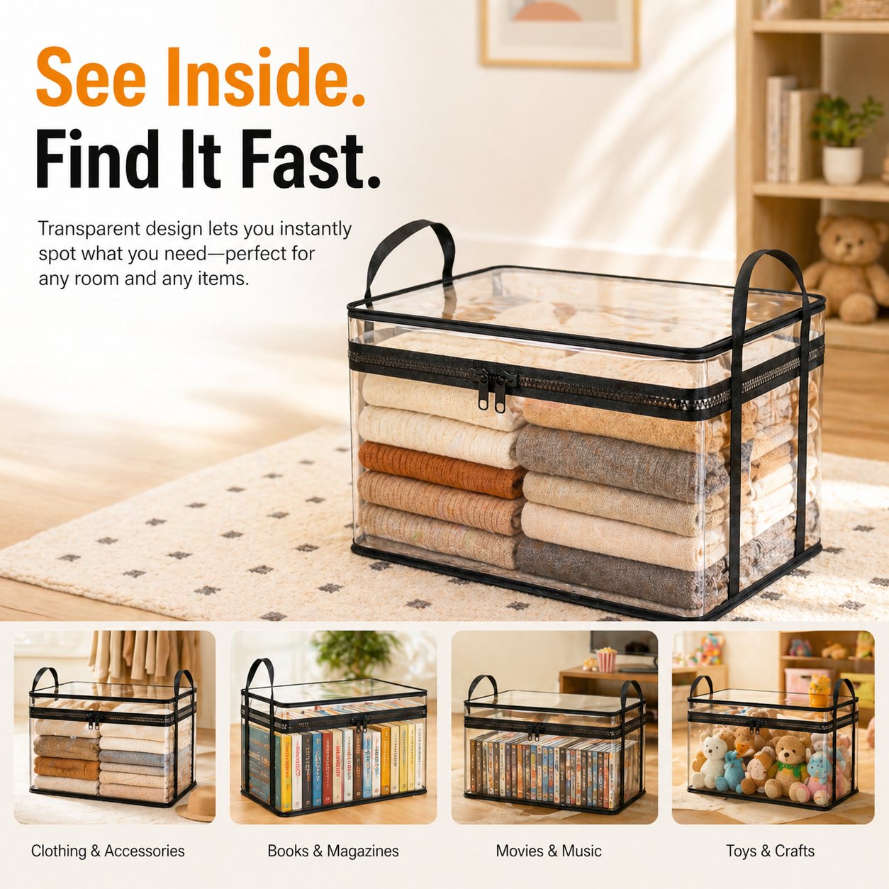 Clear PVC Storage Bins Versatility