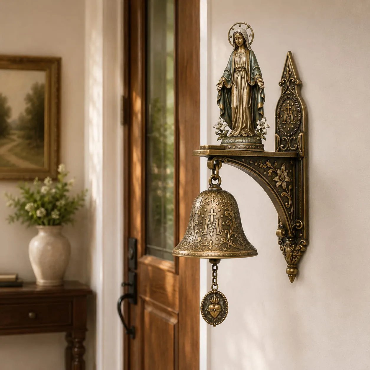Feature details of the Our Lady of Grace wall bell