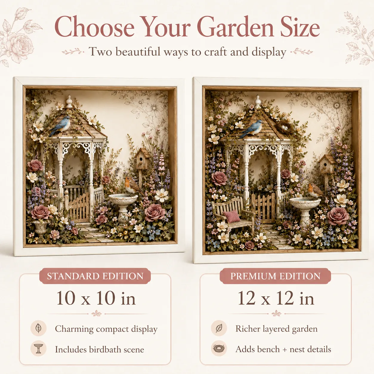 Standard and Premium Cottage Garden Shadow Box Sizes