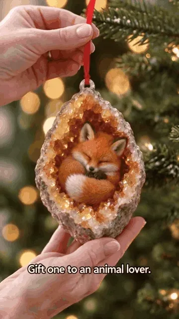 Natural crystal woodland fox Christmas ornament