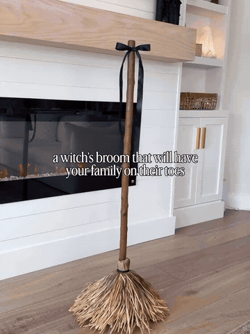 Animated witch broom moving in a Halloween room