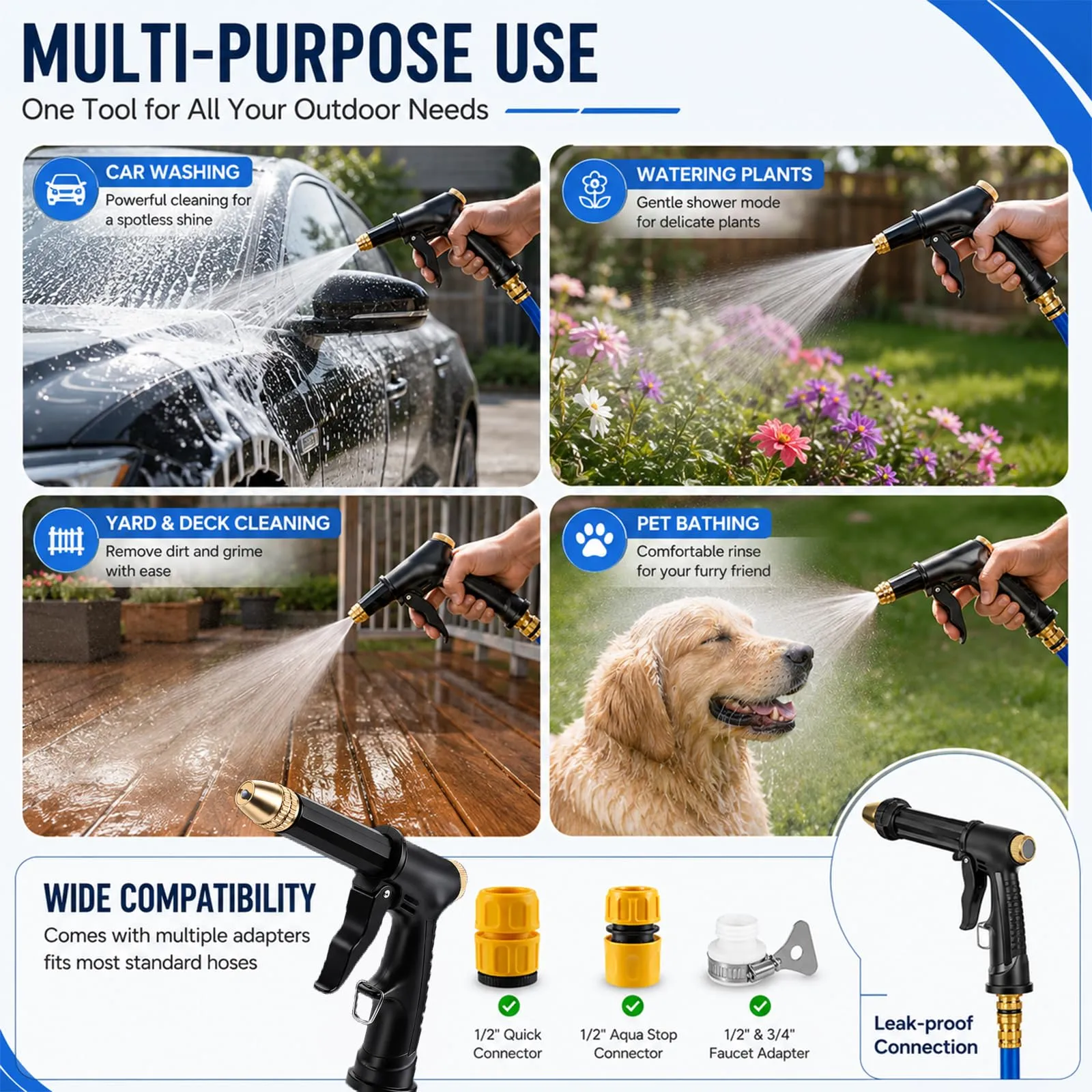 Multi-purpose outdoor use scenarios for washing, watering, cleaning, and bathing