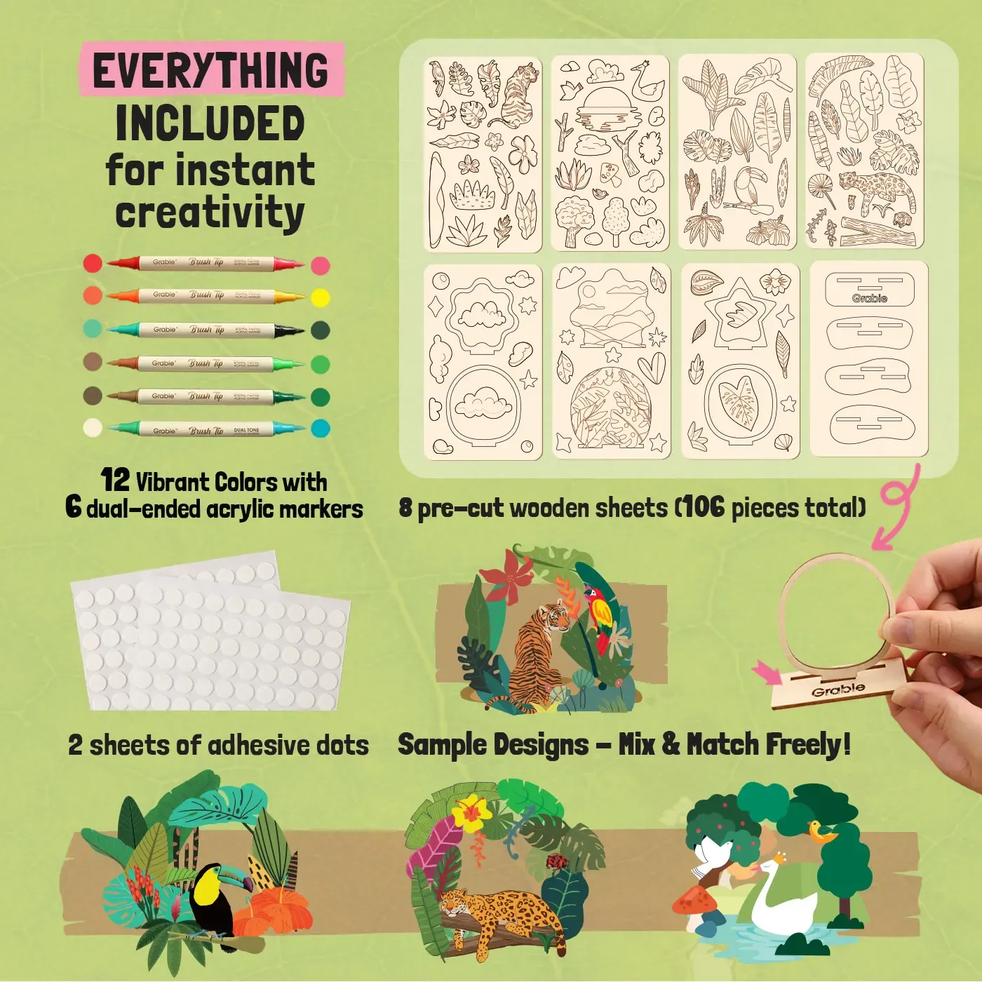 195 pre-cut wooden pieces and paint markers