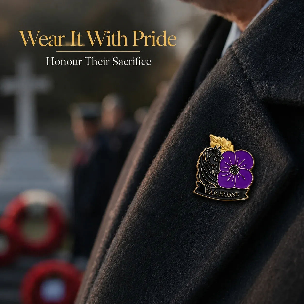 Ways to wear the War Horse Purple Poppy Remembrance Brooch