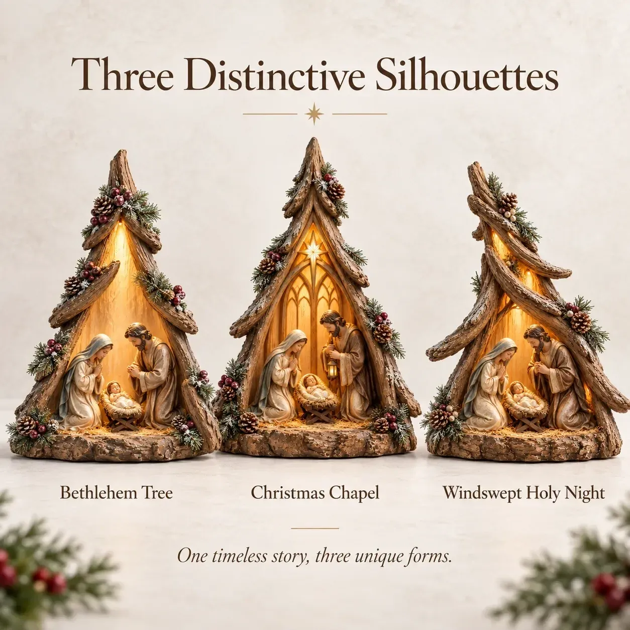 Three Old World Lighted Nativity designs