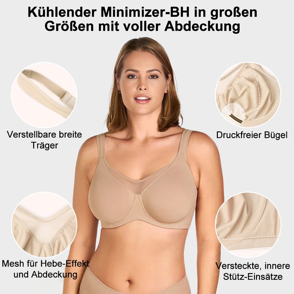 ⭐️Cool Comfort Plus Size Unterbrust-Bügel-Minimizer-BH – Breite Träger, Vollständige Abdeckung, Kühlender & Glättender, ungefütterter BH