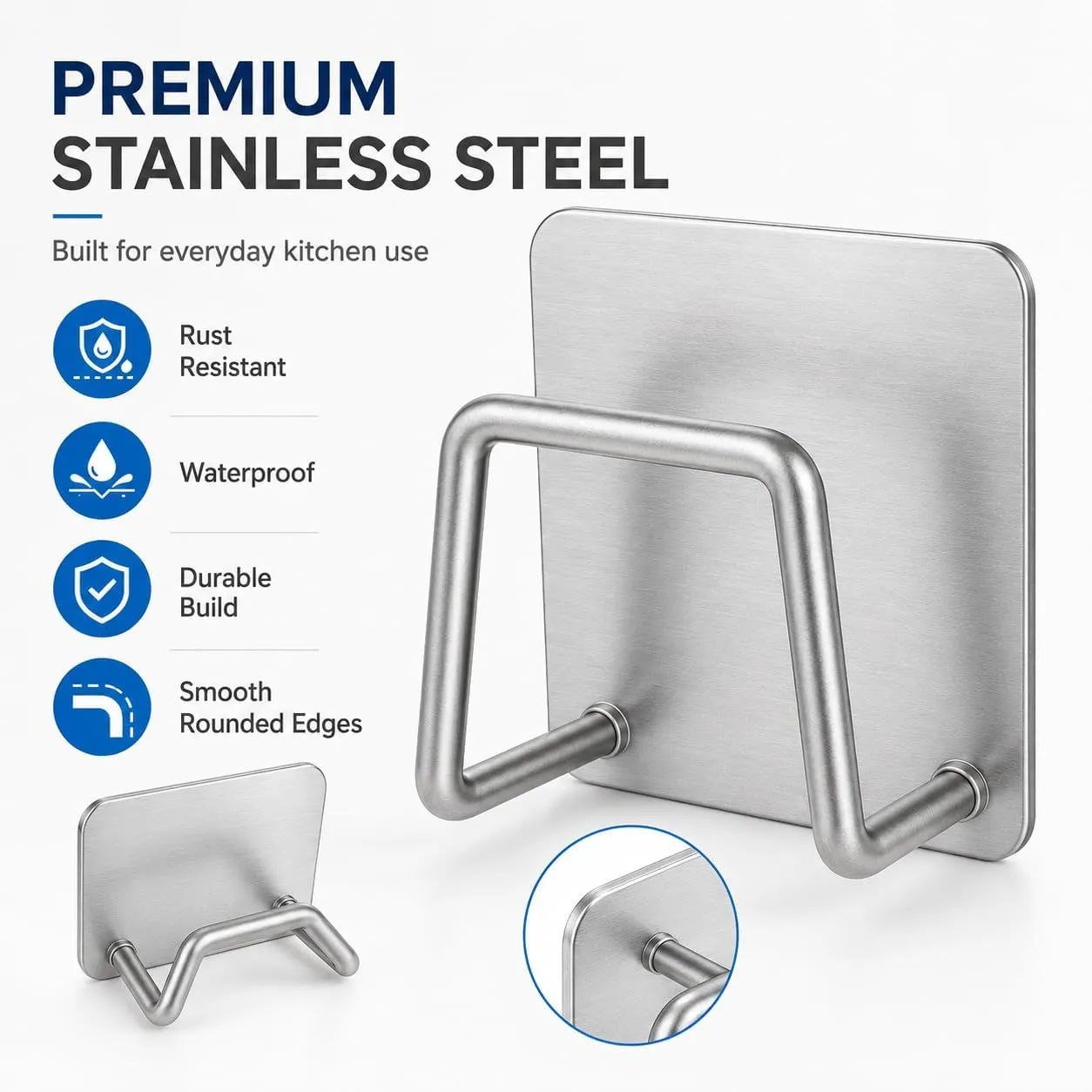 Close view of the stainless-steel holder construction and rounded edges