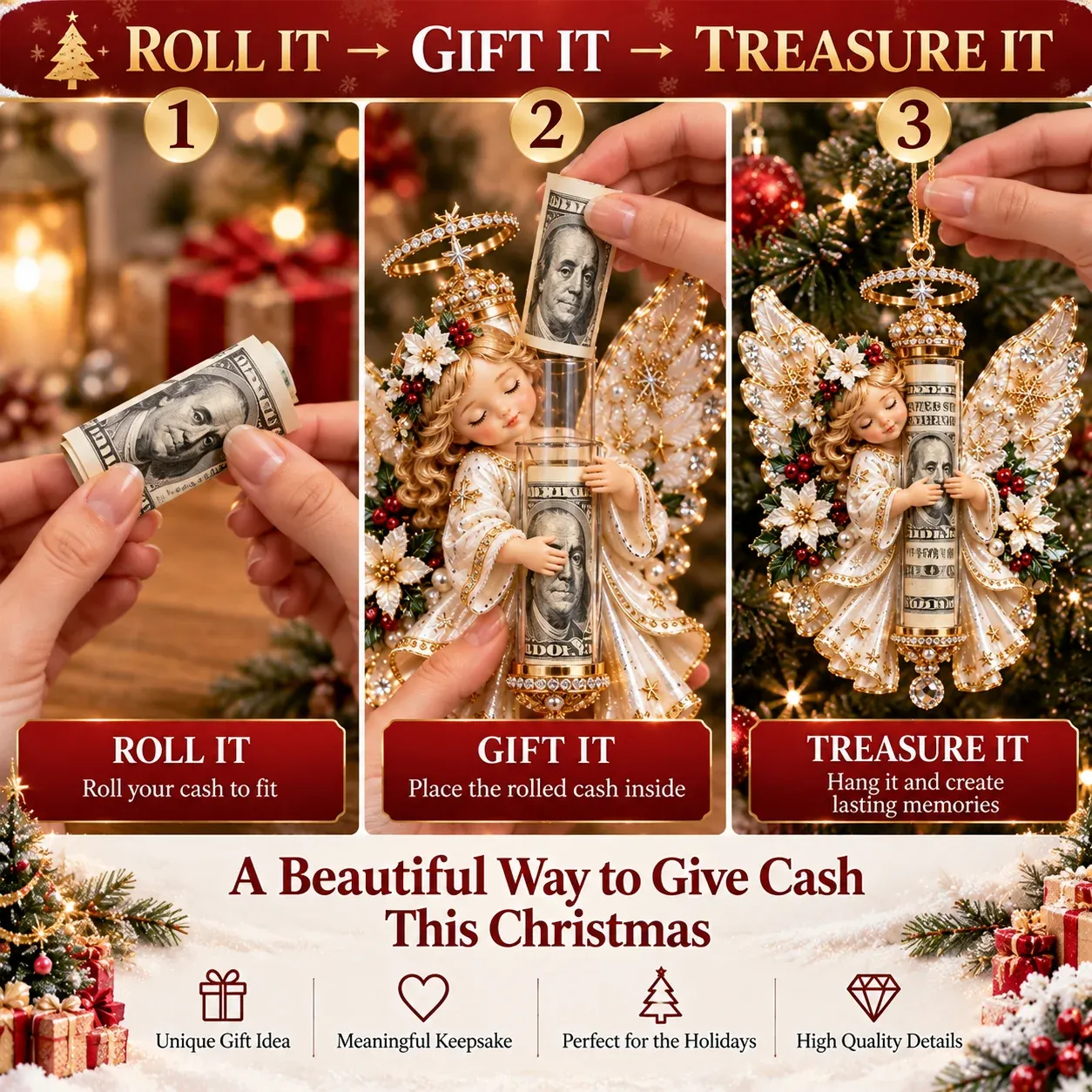 Cash gifting with an Angel Cash Holder Ornament