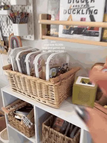 Clear zip organizers being filled, selected, and returned to tidy storage